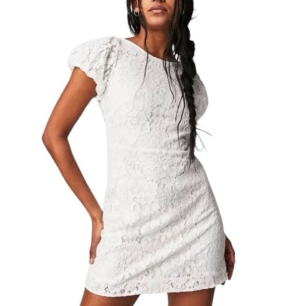 NWT Free People Hailee Lace Short Puffed Sleeve Mini Dress in size M